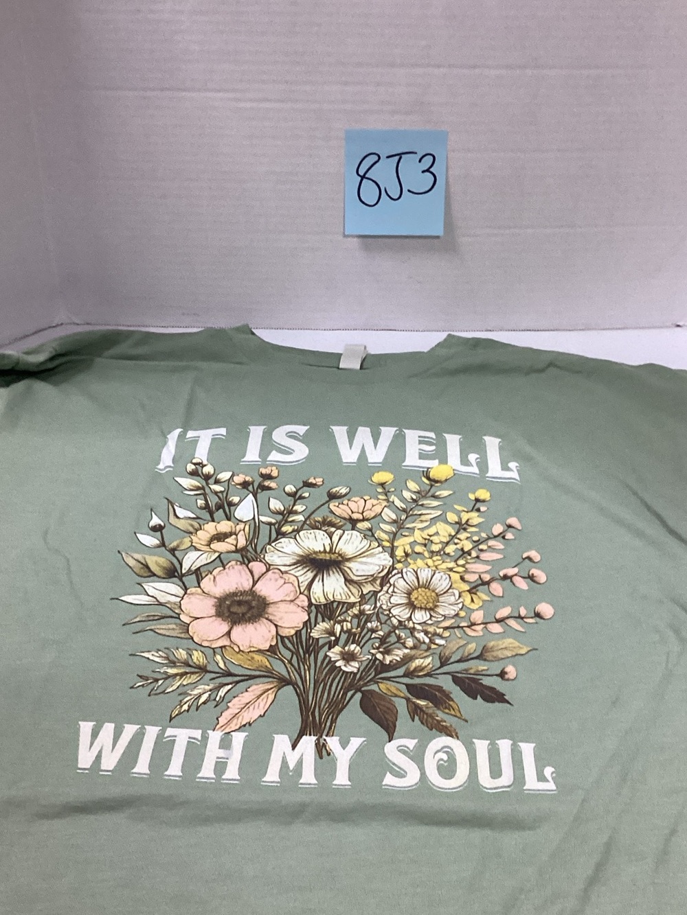 Unbranded Sage Green Floral Graphic Tee - 'It Is Well With My Soul'